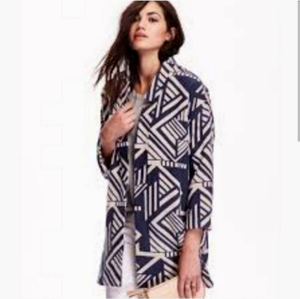 Old Navy Open Front Geometric Patterned Coat Navy… - image 2